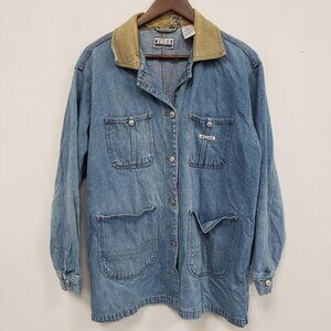 Vintage Relay Womens Denim Button Up Jacket Size L Chore Fisherman Barn Ranch